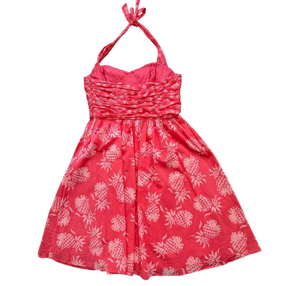 Tommy Bahama Coral Pink Pineapple Silk Lined Halter Dress 12 Ruched Midi EUC - Picture 4 of 9